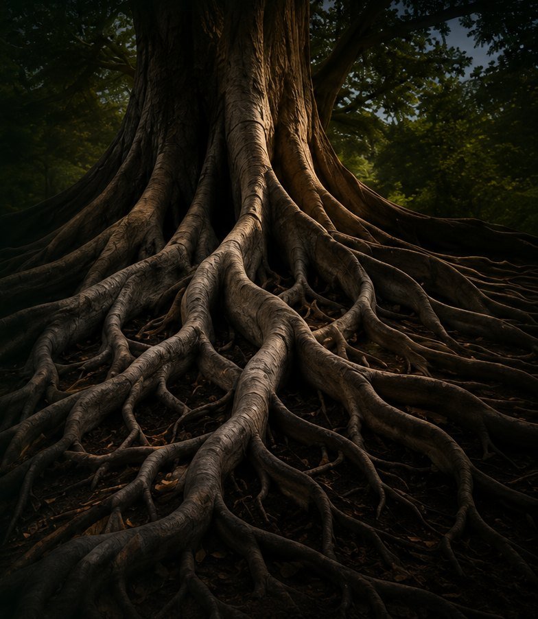 A mature tree with deep, visible roots, representing the foundation Roots for Results builds for clients